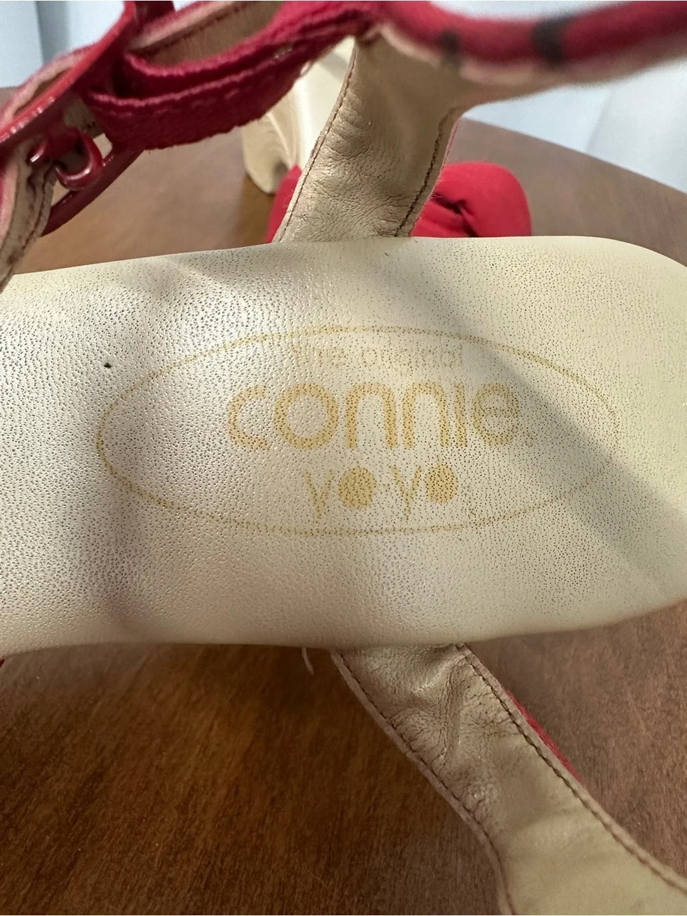 Vintage Connie YoYo Red Knotted Ankle-Strap Wedges size 8.5 retro